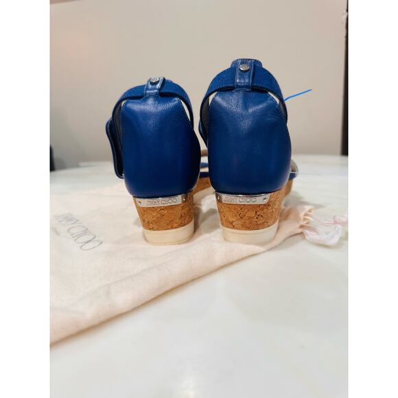 Jimmy Choo Blue Watersnake Neat Ankle Strap  Platform Sandals Size 40.5 (US10.5) - Picture 2 of 13